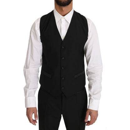 Dolce & Gabbana Black Wool Dress Waistcoat Gillet Vest Dolce & Gabbana