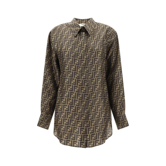 Fendi Brown Silk Pattern Shirt 1728,72470364320,Brown,Clothing,Fendi,IT38 | S,IT40 | M,IT42 | L,New with tags,Pattern - Shirts - Clothing,Shirts - Clothing,Women
