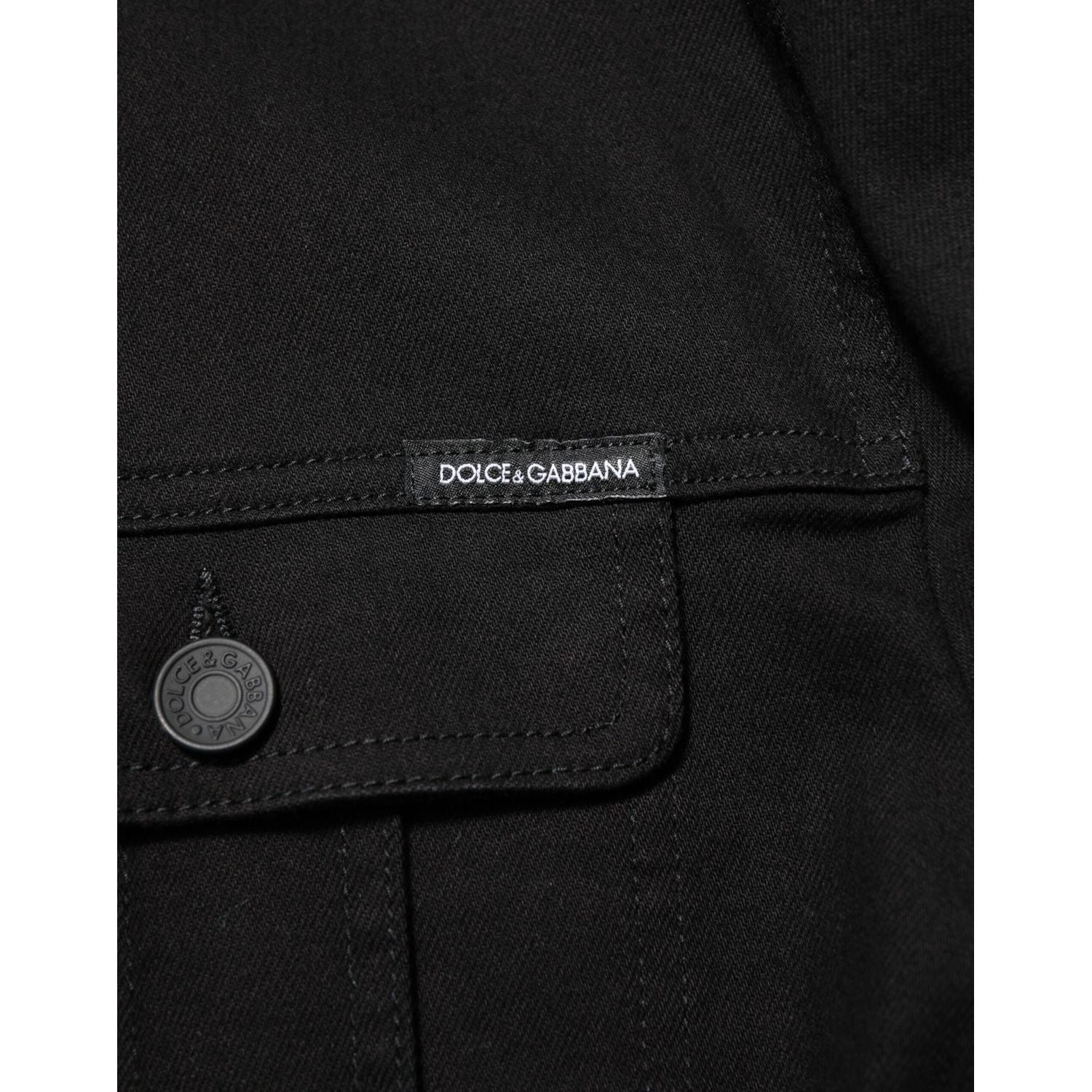 Dolce & Gabbana Black Cotton Denim Stretch Giubbotto Jacket