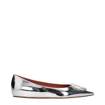 Amina Muaddi Gray Leather Ballet Flats