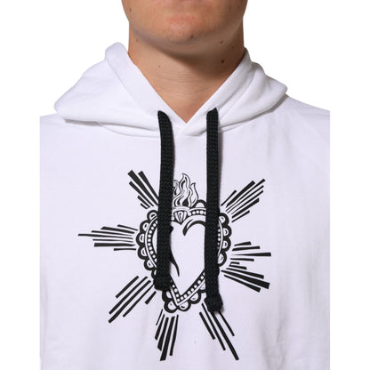 Dolce & Gabbana White Sacred Heart Hooded Sweatshirt Sweater