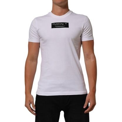 Dolce & Gabbana White Cotton Logo Print Crew Neck Men T-shirt
