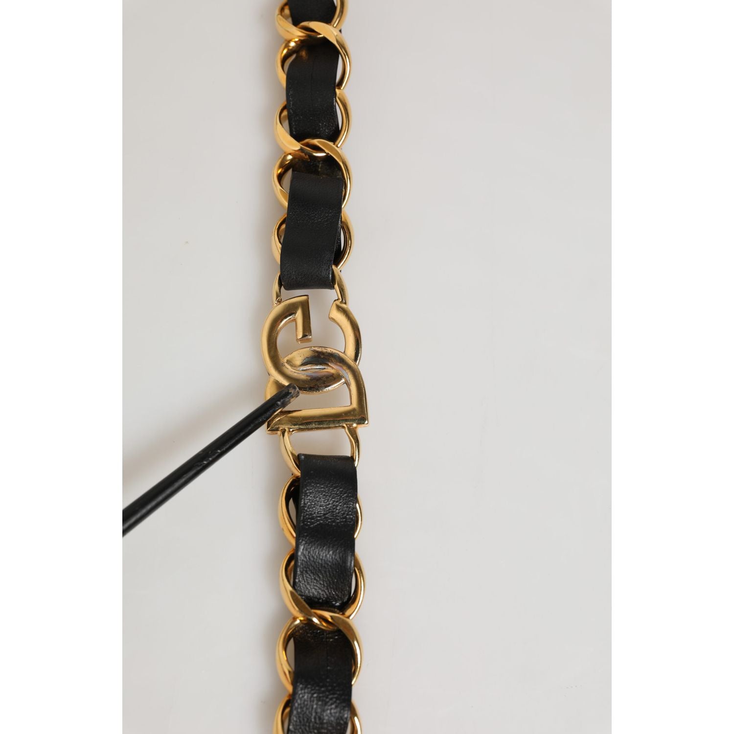 Dolce & Gabbana Black Leather Gold Chain Bag Accessory Shoulder Strap