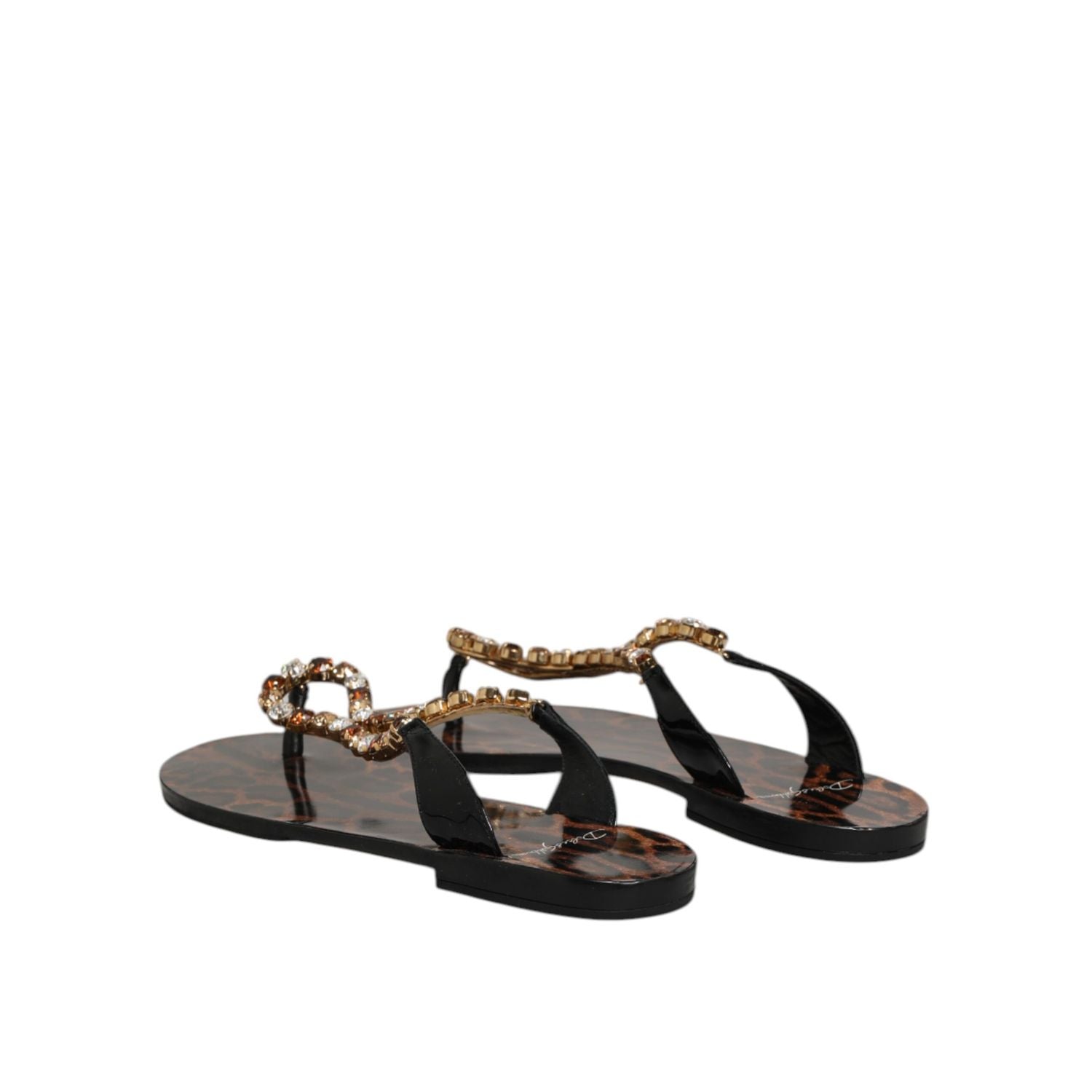Dolce & Gabbana Black Crystals Flats Sandals Beachwear Shoes