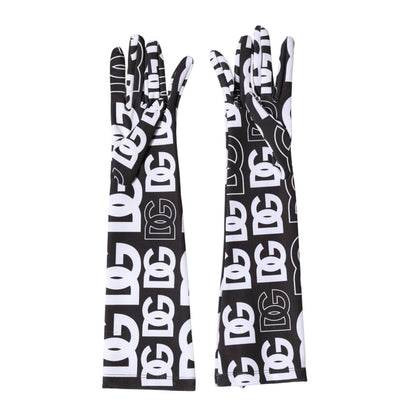 Dolce & Gabbana Black White DG Logo Elbow Length Mitten Gloves
