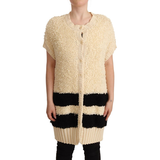 Philosophy Beige Black Short Sleeve Button Cardigan Sweater
