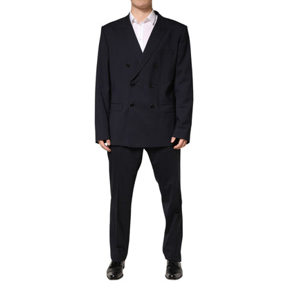 Dolce & Gabbana Blue Wool Double Breasted 2 Piece Men Suit