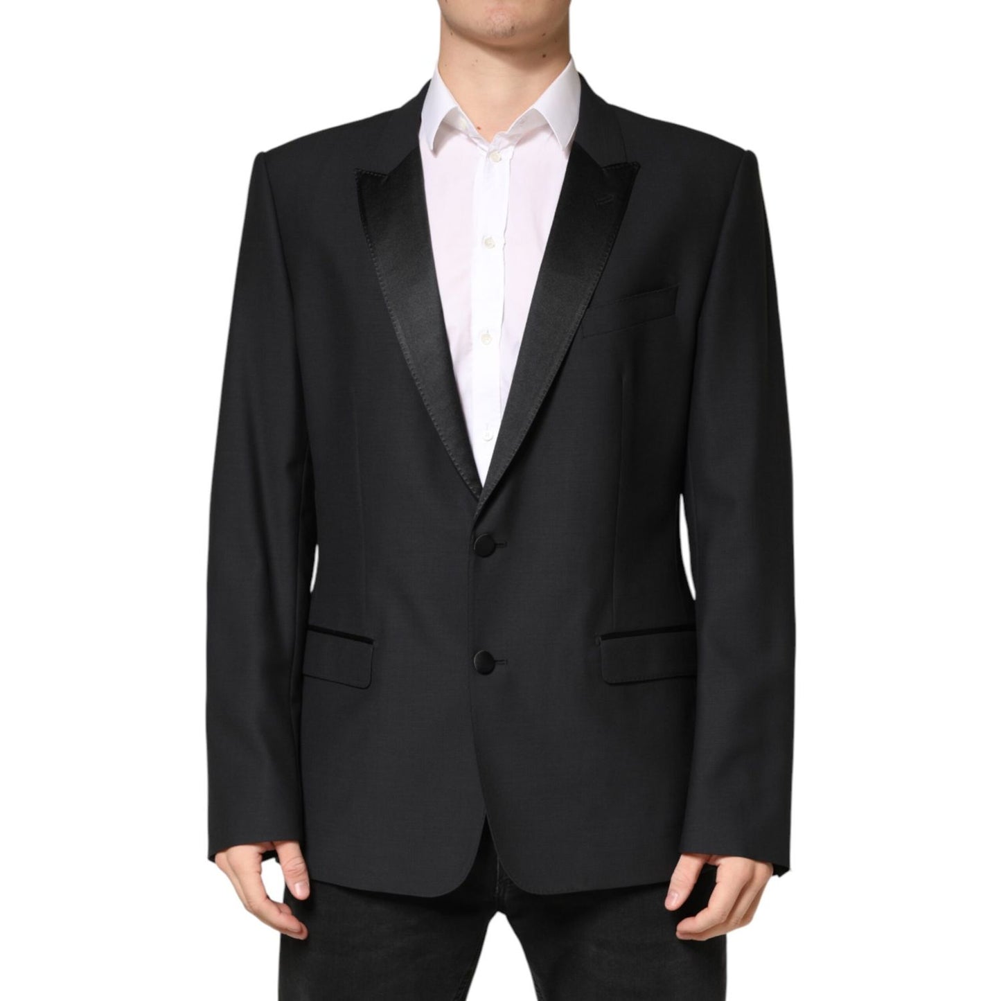 Dolce & Gabbana Black MARTINI Single Breasted Jacket Blazer 1728,67345645728,Black,Blazers - Suits & Blazers - Clothing,Clothing,Dolce & Gabbana,IT54 | XL,Material: 90% Virgin Wool 7% Silk 3% Polyester,Men,New with tags,Suits & Blazers - Clothing