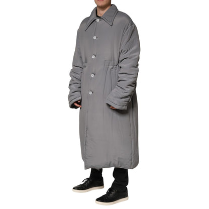 Dolce & Gabbana Gray Acetate Padded Collared Coat Jacket