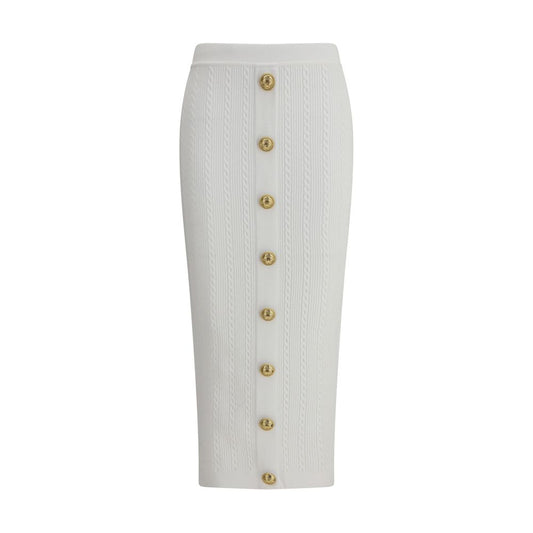 Balmain White Viscose Midi Skirt Balmain