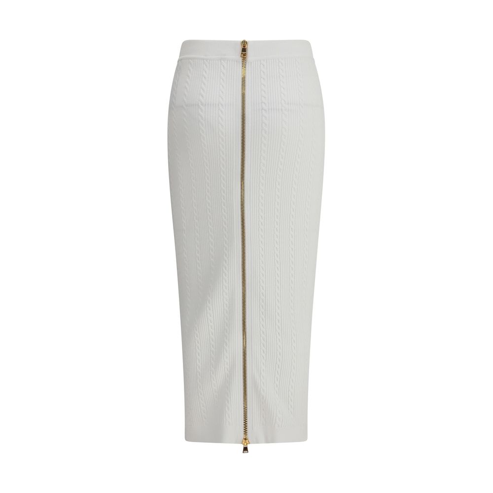 Balmain White Viscose Midi Skirt Balmain