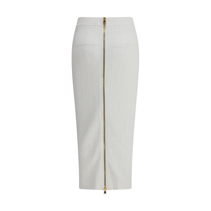 Balmain White Viscose Midi Skirt Balmain