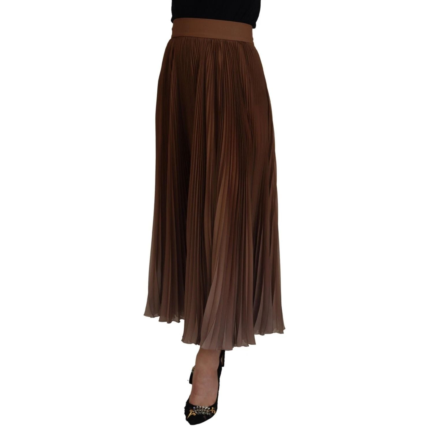 Dolce & Gabbana Beige Longuette Plisse Chiffon Midi Skirt