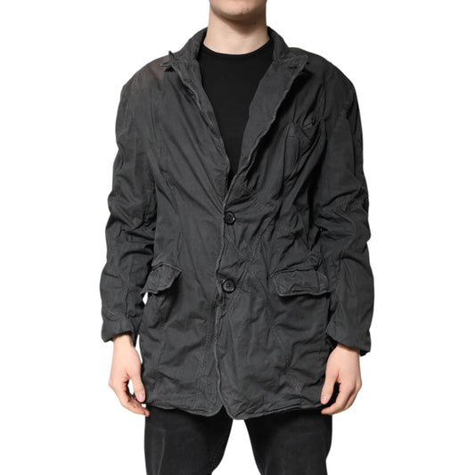 Dolce & Gabbana Black Solid Cotton Collared Coat Jacket