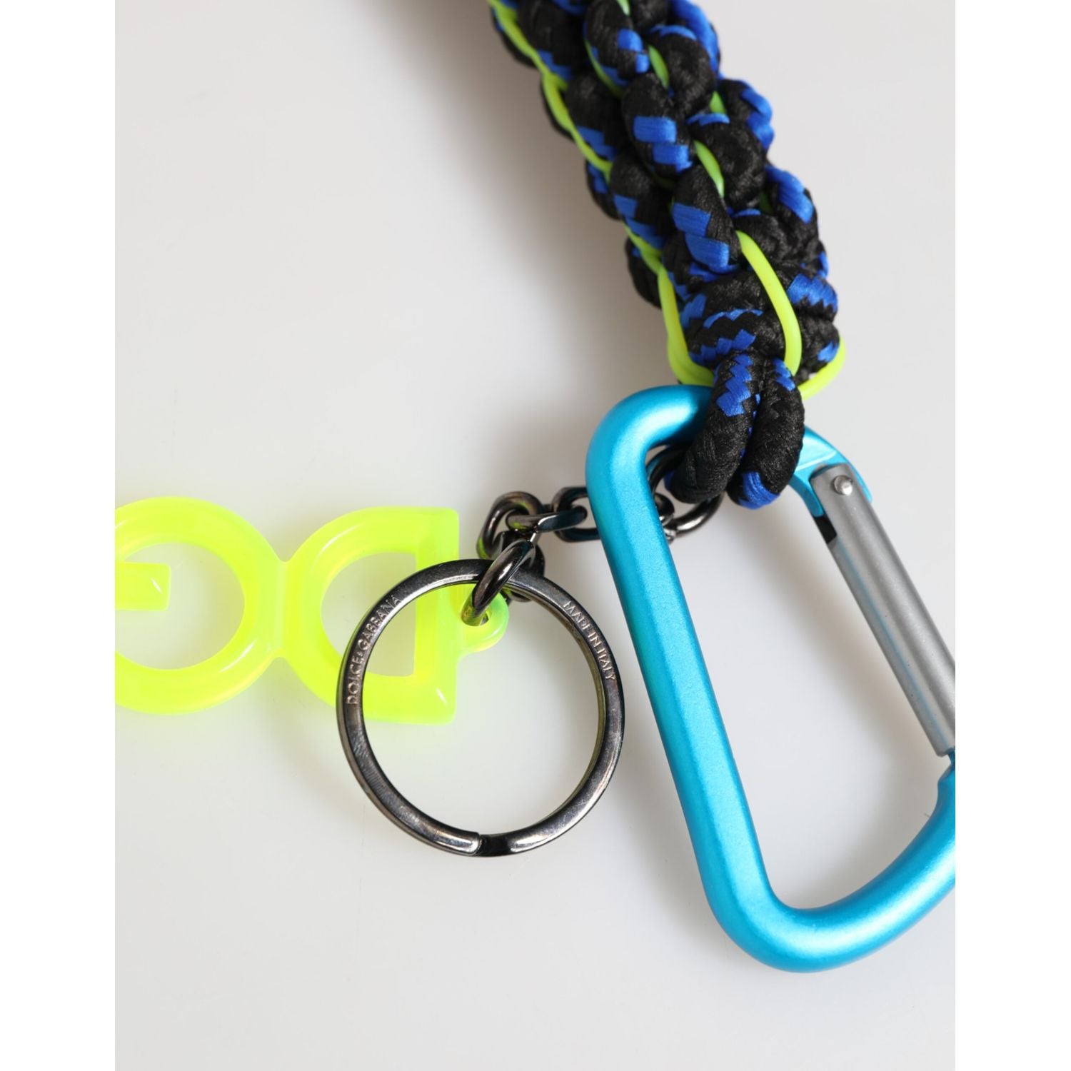 Dolce & Gabbana Blue Yellow Leather Tape String DG Logo Keychain Keyring