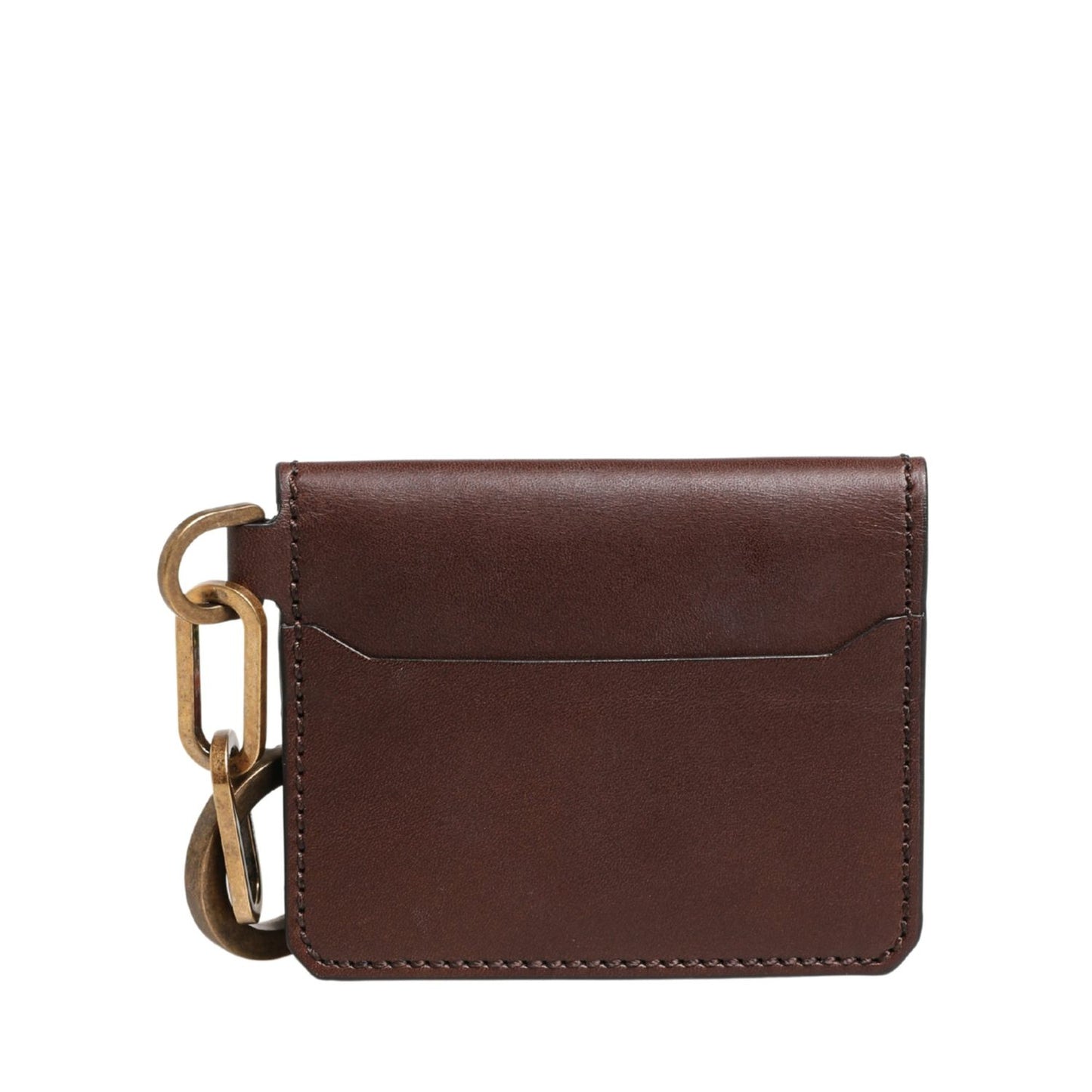 Dolce & Gabbana Brown Leather Logo Embossed Key Chain Card Holder Wallet