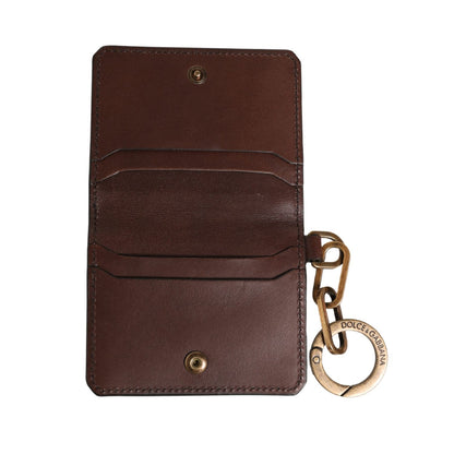 Dolce & Gabbana Brown Leather Logo Embossed Key Chain Card Holder Wallet