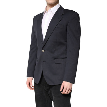 Dolce & Gabbana Dark Blue Cotton Men Jacket Coat Suit Blazer