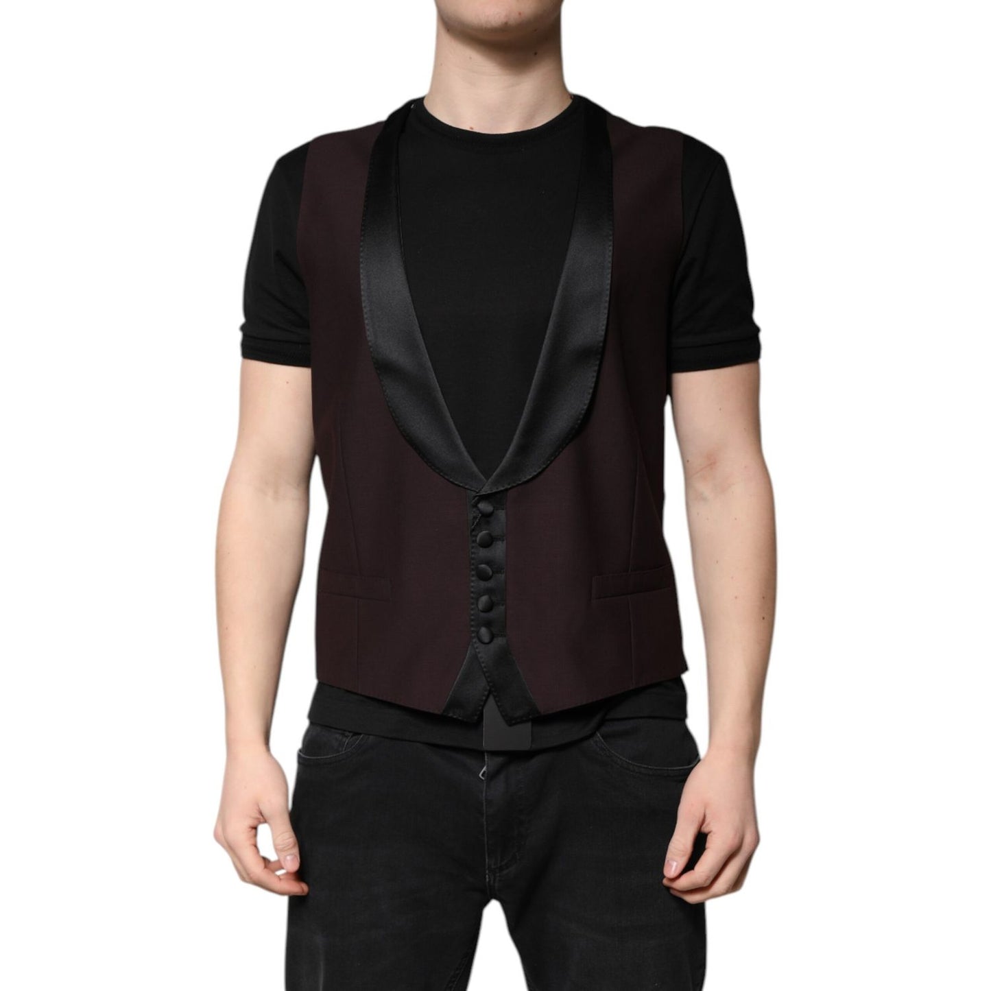 Dolce & Gabbana Maroon Wool Waistcoat Dress Formal Vest