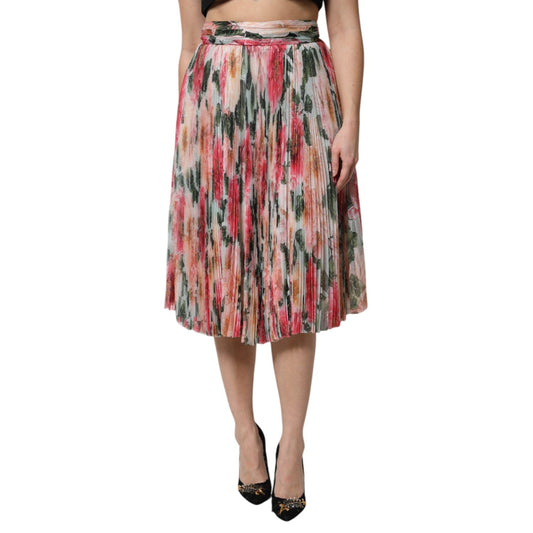 Dolce & Gabbana Multicolor Silk Floral High Waist Midi Skirt Dolce & Gabbana