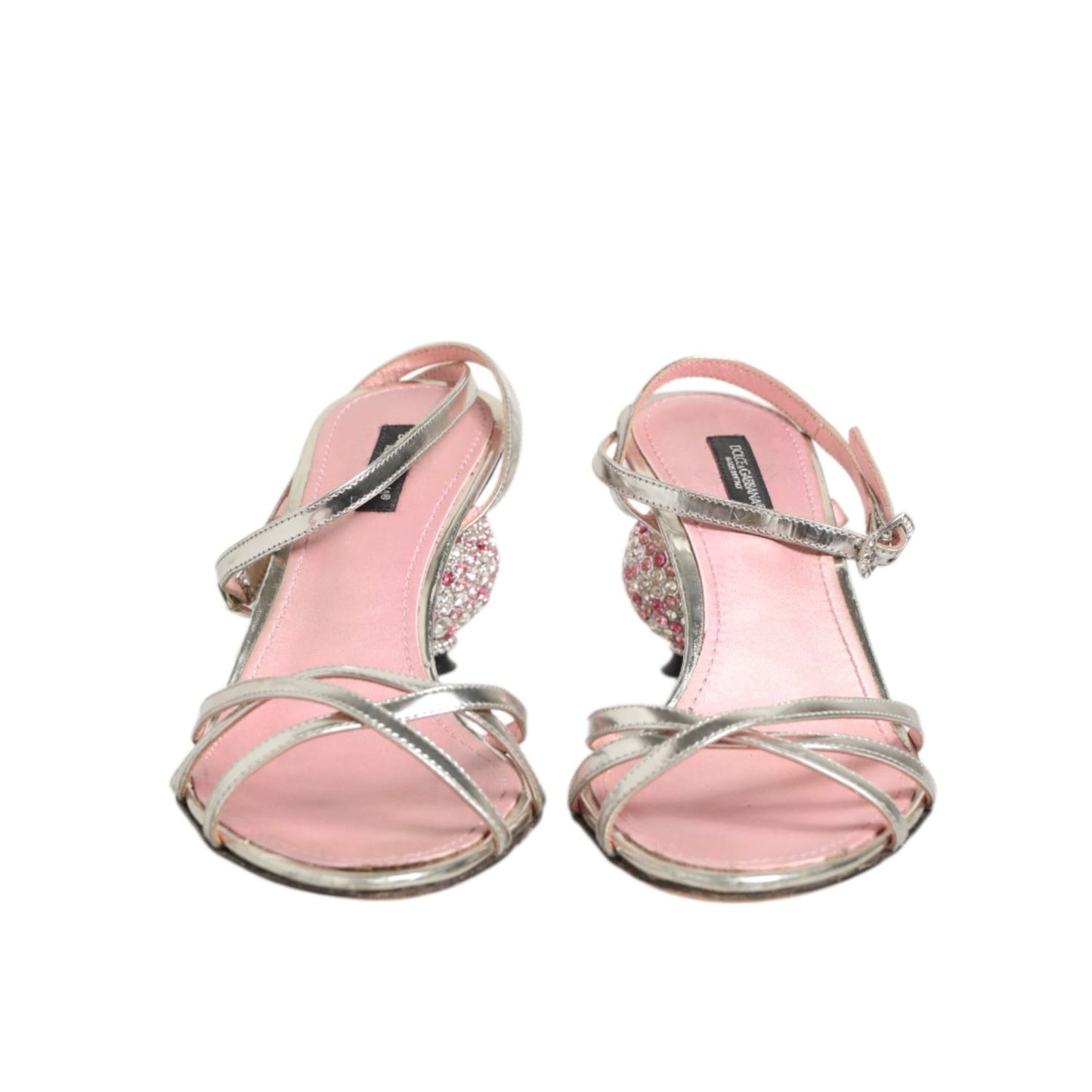 Dolce & Gabbana Pink Embellished Leather Ball-Heel Sandals Shoes