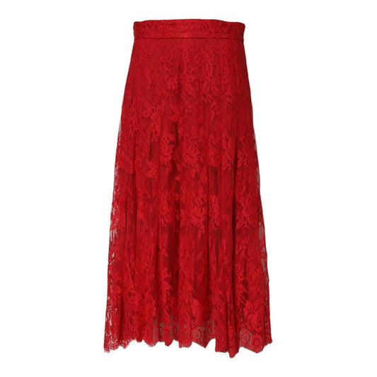Dolce & Gabbana Red Cotton Floral Lace A-line Long Maxi Skirt Dolce & Gabbana