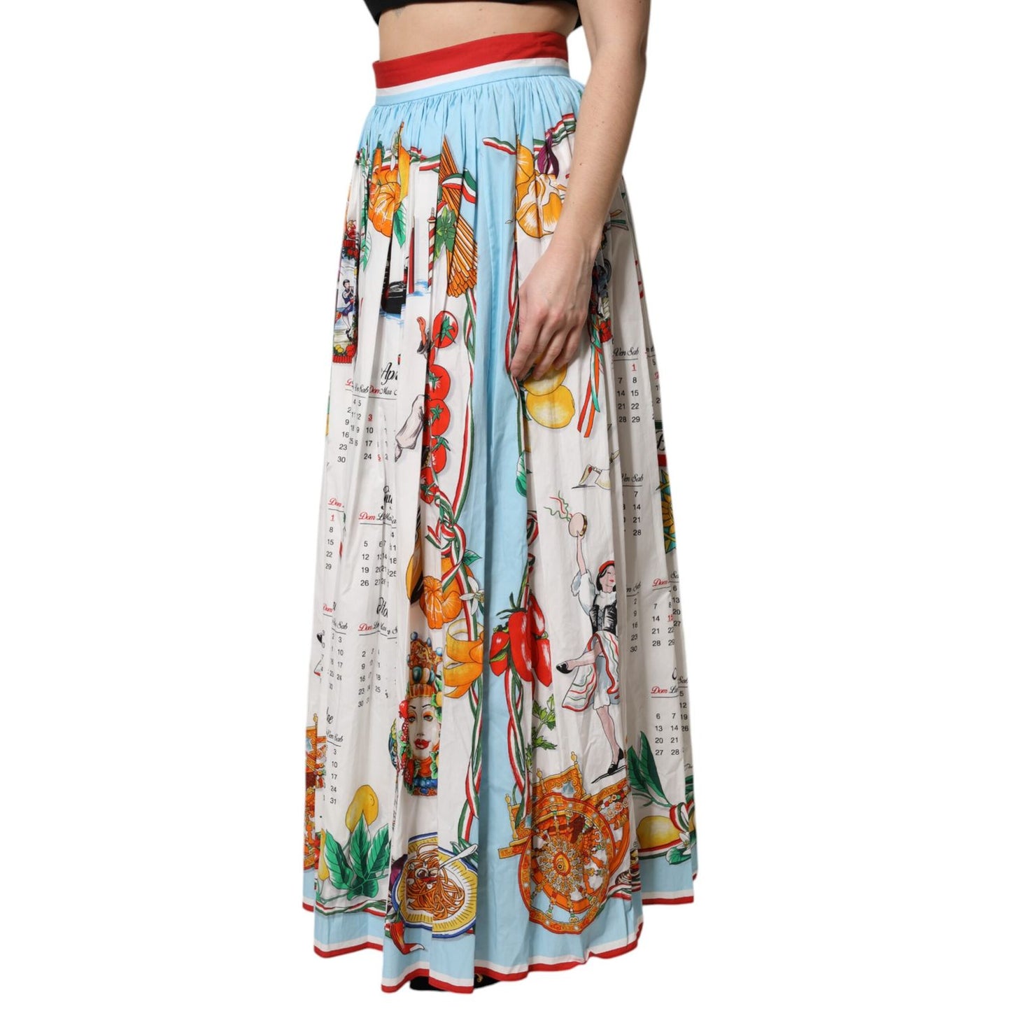 Dolce & Gabbana White Calendar Print Cotton Gathered Maxi Skirt Dolce & Gabbana