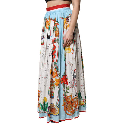 Dolce & Gabbana White Calendar Print Cotton Gathered Maxi Skirt Dolce & Gabbana