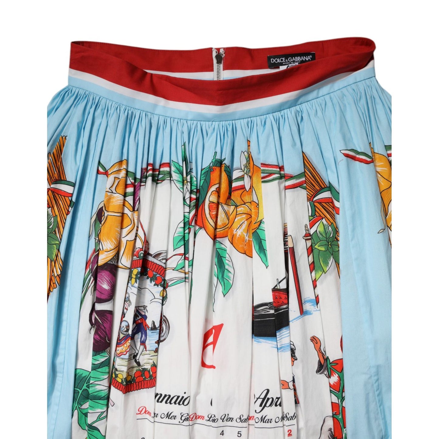 Dolce & Gabbana White Calendar Print Cotton Gathered Maxi Skirt Dolce & Gabbana
