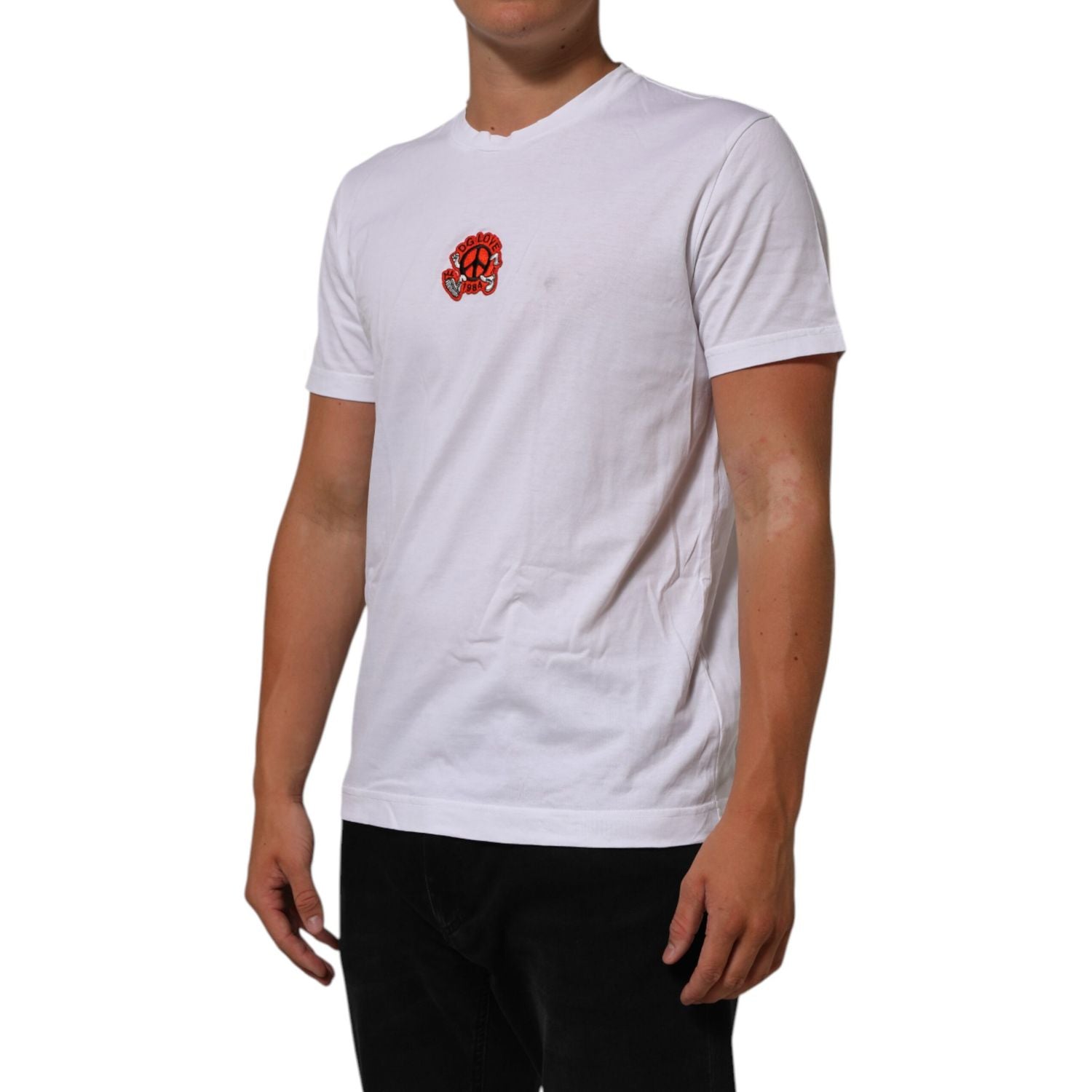 Dolce & Gabbana White Cotton DG Love Patch Crew Neck T-shirt