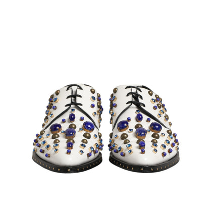 Dolce & Gabbana White Leather Crystals Embellished Dress Shoes