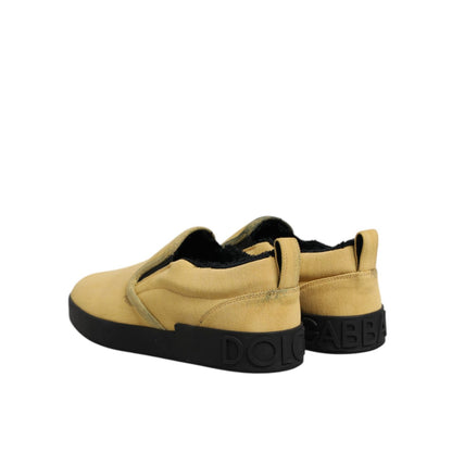 Dolce & Gabbana Yellow Cotton Low Top Slip On Sneakers Shoes