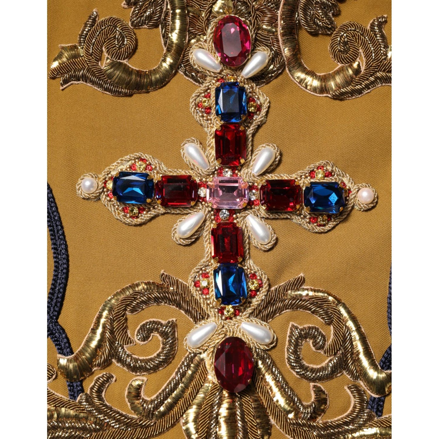 Dolce & Gabbana Yellow Crystal Cross Runway Vest Jacket Top