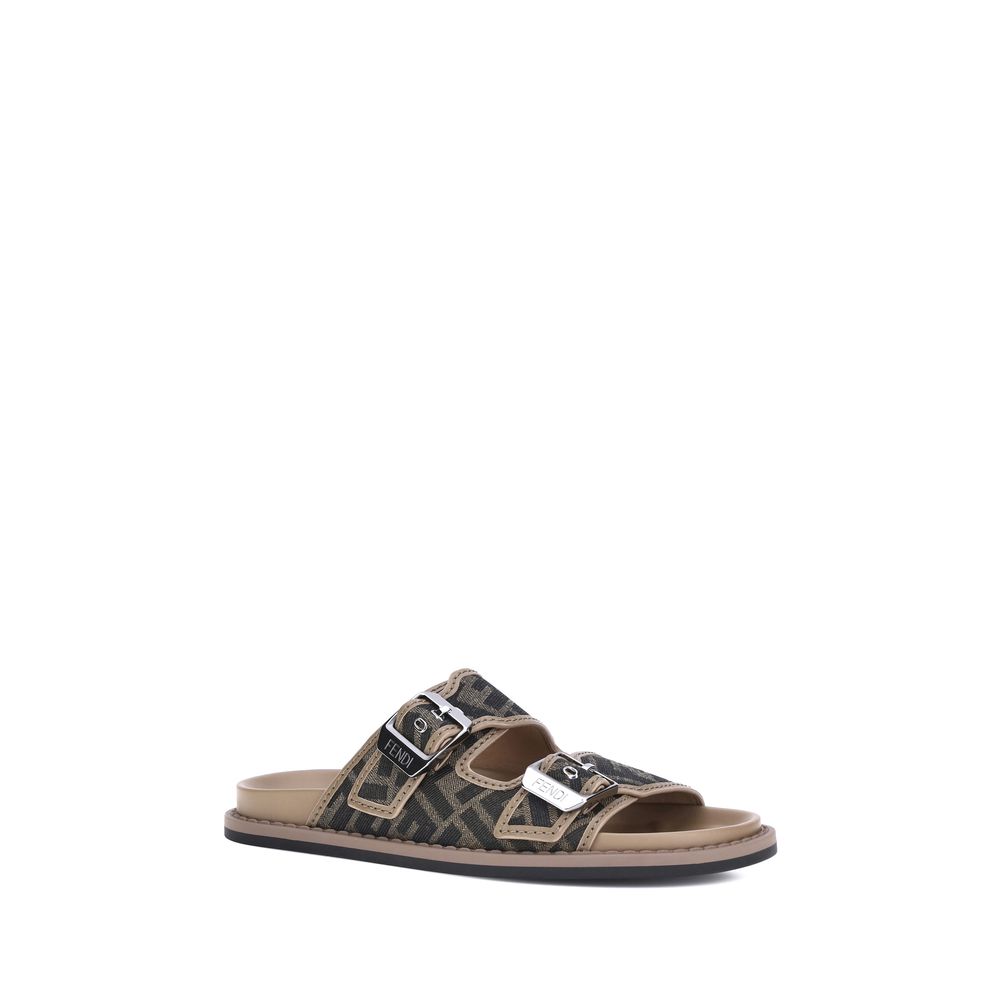 Fendi Brown Calf Leather Bos Taurus Flat Sandals