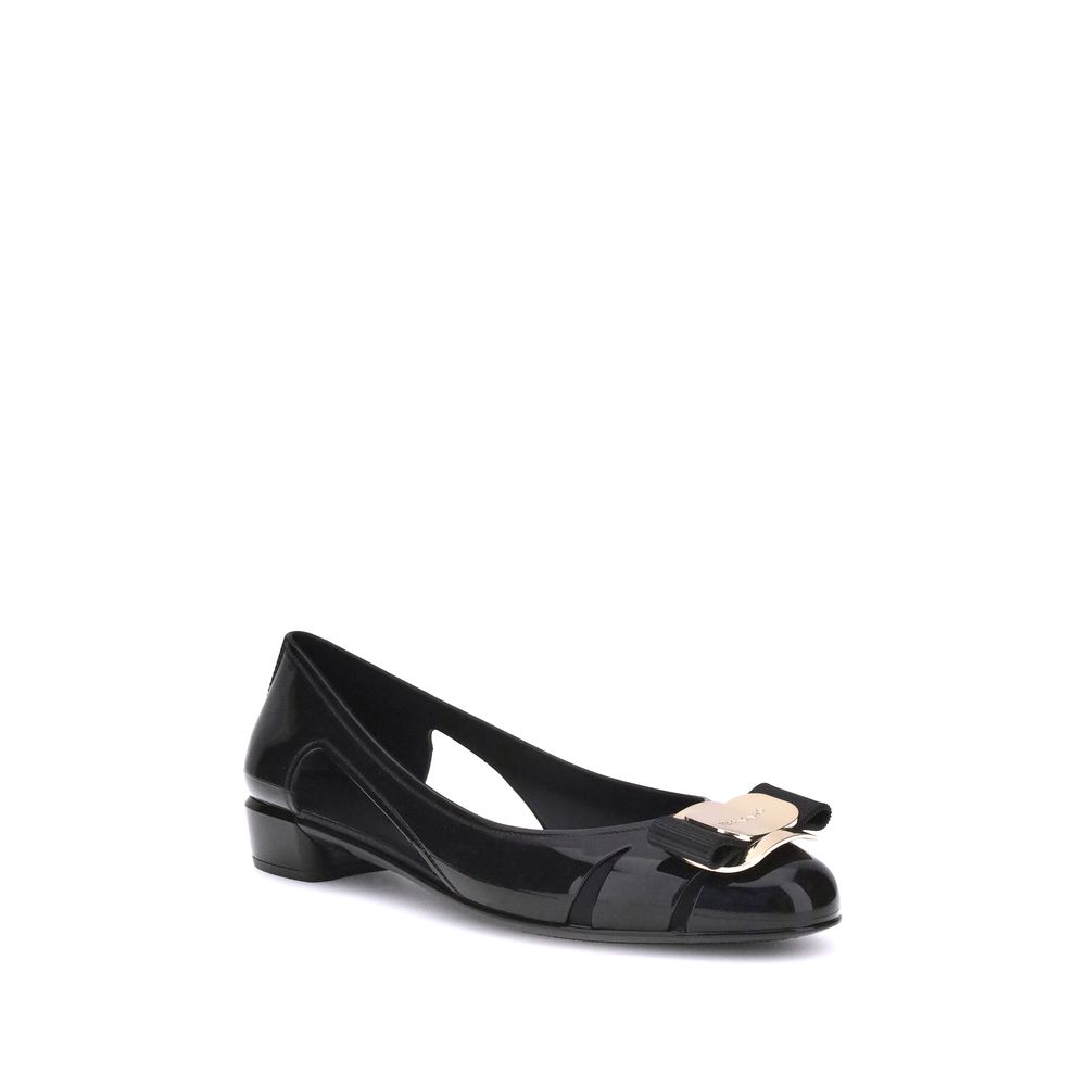Ferragamo Black Rubber Ballet Flats