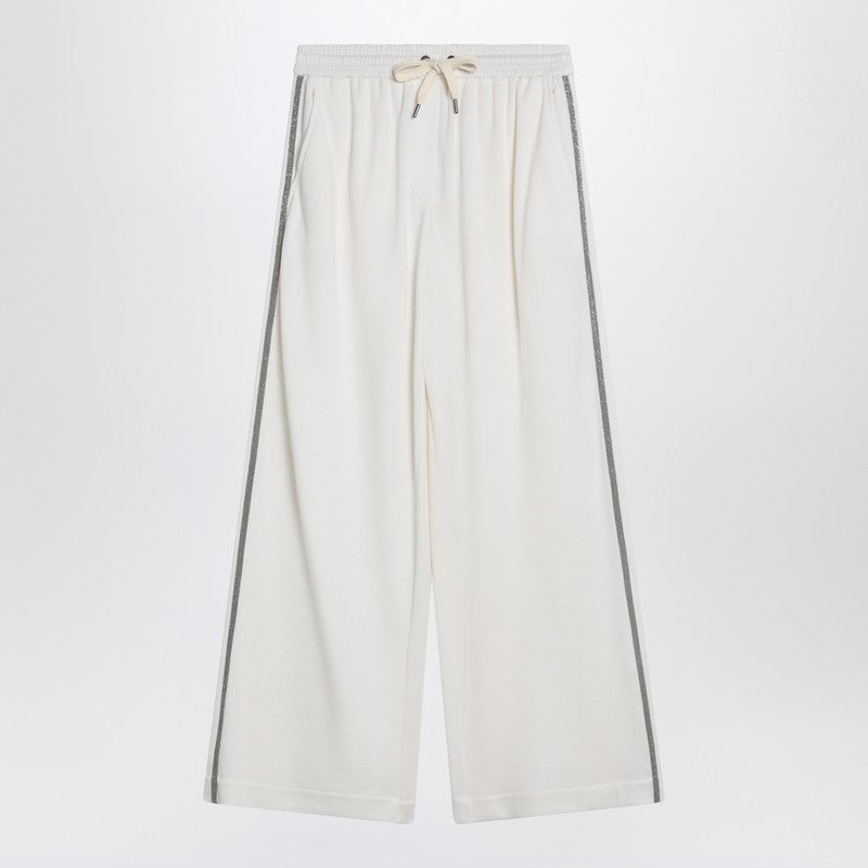 Brunello Cucinelli Wide white trousers in cotton and silk
