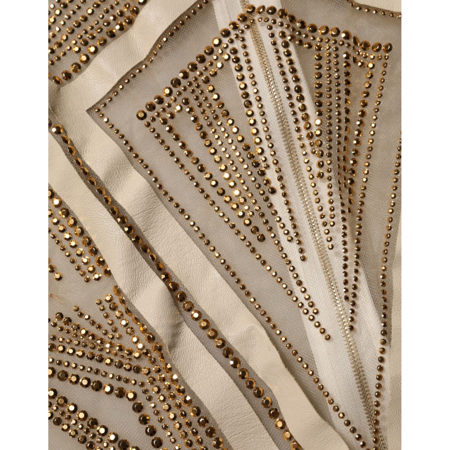 Mangano White Beige Mesh Crystal Embellished Sleeveless Jumpsuit