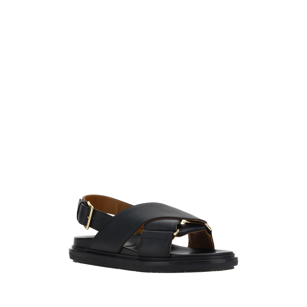 Marni Black Calf Leather Bos Taurus Flat Sandals