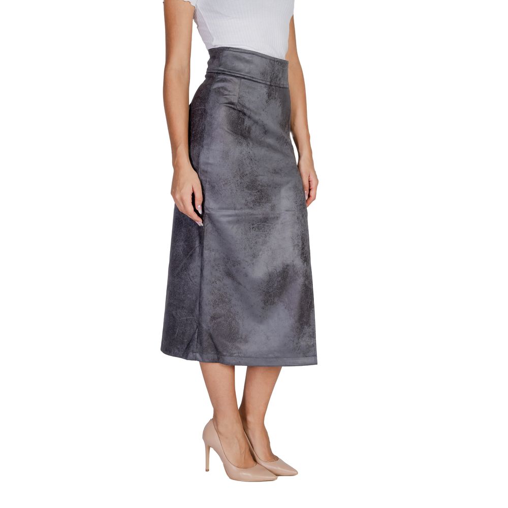 Only Gray Artificial Leather Long Skirt Only